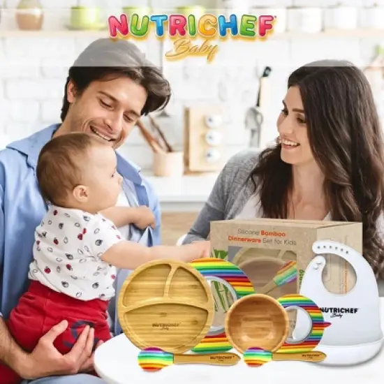 NutriChef Rainbow Dinnerware Set with Bibs for Kids image {6}