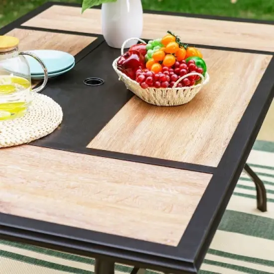 7pc Metal Patio Dining Set with Rectangular Table & 6 Swivel Chairs - Captiva Designs image {6}