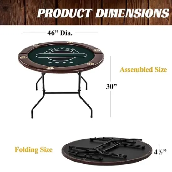 Barrington Billiards 6 Player Folding Round Card Table Casino Style 46 Inch Poker Table with Padded Rails, Cup Holders, and Poker Chips and Cards image {1}