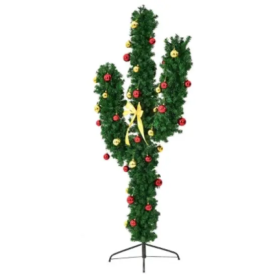 Costway Pre-Lit Cactus Christmas Tree 7Ft LED Lights Ball Ornaments image {8}