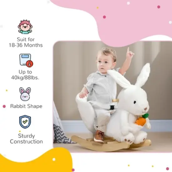 Cesicia Baby Rocking Horse, Bunny Rabbit Themed Rocker with Carrot Toy, Realistic Sound, & Pedals for Boy Girl Aged 18-36 Months, White image {6}