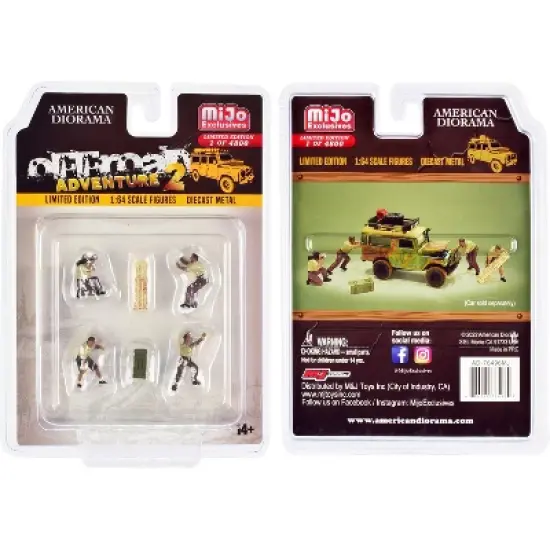 "Off-Road Adventure 2" 6 piece Diecast Set (4 Male Figurines and 2 Accessories) for 1/64 Scale Models by American Diorama image {2}