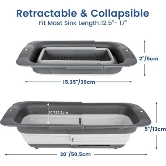 Collapsible Colander Strainer, Expandable Over the Sink Colander for Kitchen, Adjustable Silicone Sink Strainer image {1}