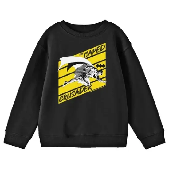 Batman Caped Crusader Line Art Youth Black Crew Neck Sweatshirt image {2}