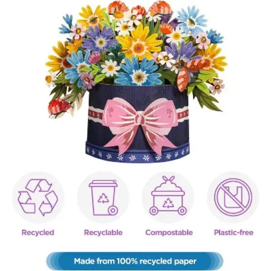 Paper Love Frndly, Festive Flower Box 3D Pop Up Card, for All Occasions - 100% Recycled and Eco-Friendly, 10 Inch Bouquet image {4}