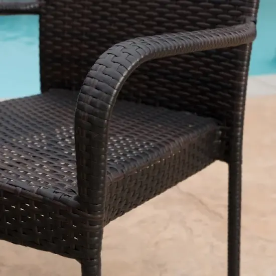 Lambert 7pc Acacia & Wicker Dining Set - Teak/Brown - Christopher Knight Home image {2}