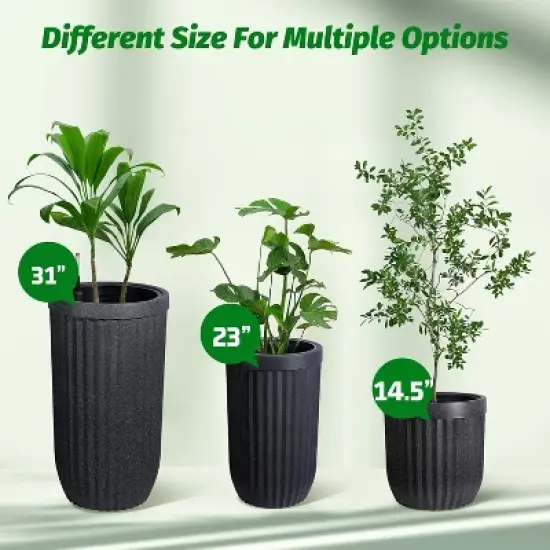 31" Marble Finish Self-Watering Planters Set of 2, Water Level Monitor, Ideal for Living Room, Office, Patio, Porch, and Garden, Black image {5}