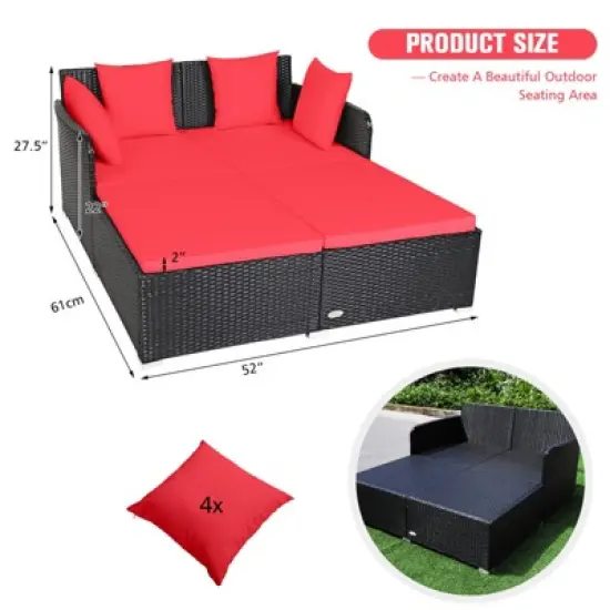 Tangkula Patio Rattan Daybed with 4 Pillows Cushioned Sofa for Outdoor image {1}