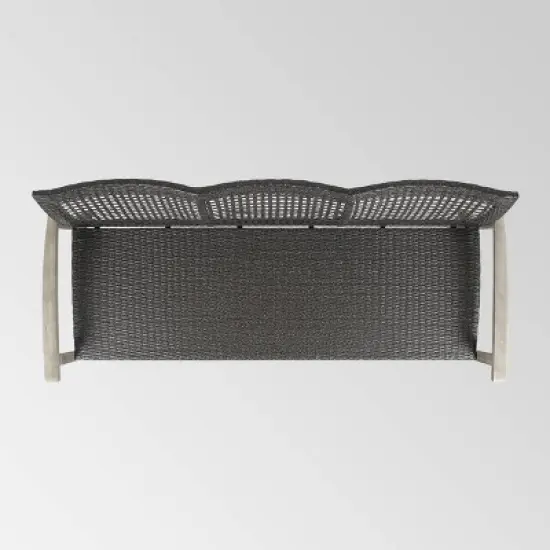 Hampton Wood & Wicker Sofa - Light Gray/Black - Christopher Knight Home image {5}