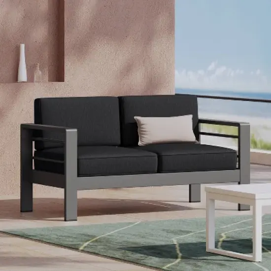 Christopher Knight Home Cape Coral Outdoor Loveseat - Aluminum Gray/Dark Gray image {1}