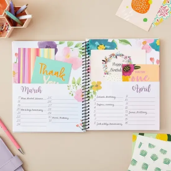 Sustainable Greetings Floral Month By Month Greeting Card Organizer 24 Pockets, Card Keeper Holder Storage for Birthdays, 8.5 x 10 In image {2}