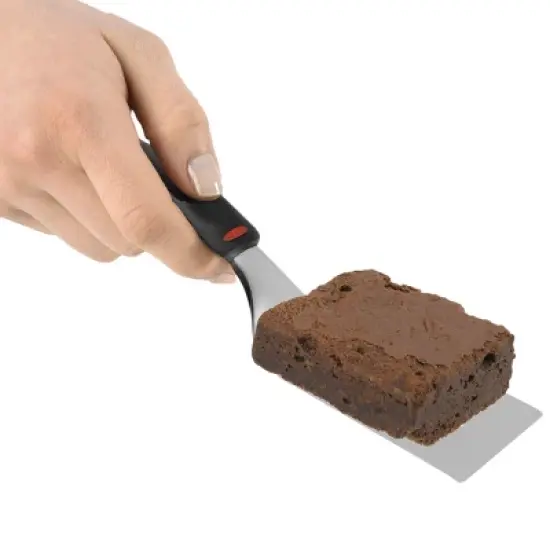 OXO Cut and Serve Turner: Stainless Steel Small Metal Spatula, Kitchen Utensil, Dishwasher-Safe, Black Handle image {3}