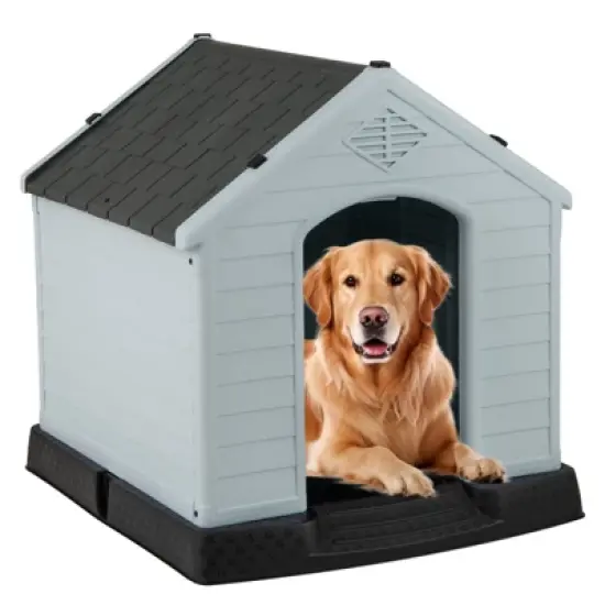 Tangkula Dog House Pet Puppy Shelter Waterproof Indoor/Outdoor Ventilate Gray image {10}