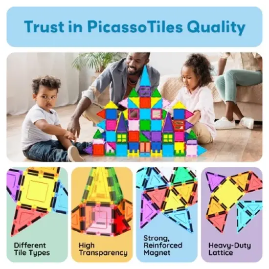 PICASSO-TILES Magnetic Tiles For Kids with Tote Bag, 61PCS Construction STEM Building Blocks Educational Toy image {3}