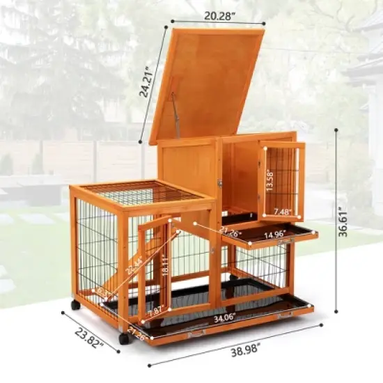 Sevobal Pet Carriers, Portable Rabbit Hutch with Wheels, Indoor Outdoor Fence for Yard, Orange, 38.98"*23.82"*36.61" image {3}