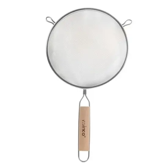 Winco Strainer with Single Fine Mesh and 6" Flat Wooden Handle, 8" Dia image {4}