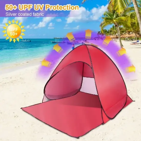 NAYSAYE Camping Tent 2-3 Person Pop Up Beach Tent with Net Window UV Protection Waterproof for Camping Outdoor Activities, Red image {3}