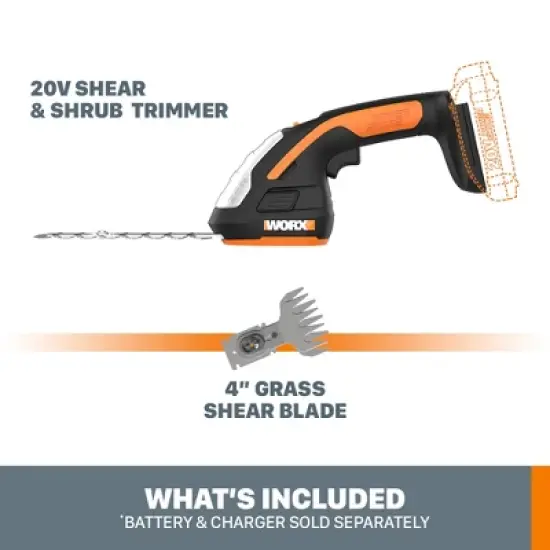 Worx WG801.9 20V Power Share 4" Cordless Shear and 8" Shrubber Trimmer (Tool Only) image {1}