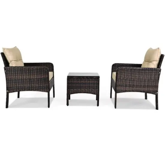 Costway 3PCS  Patio Rattan Conversation Set Cushioned Sofa Chair for Garden image {9}