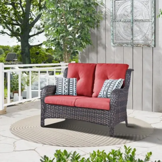 POCASSY 52.77" Wide Outdoor Wicker Loveseat With Cushions image {9}
