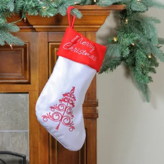 Northlight 15.5" White and Red Merry Christmas Stocking with Cuff image {1}