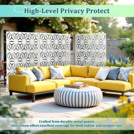 TOAOTBNBO Metal Privacy Screen with Stand, Decorative Privacy Fence Panels with Star Pattern, Outdoor Privacy Screen for Garden, White image {5}