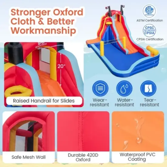 Costway Inflatable Water Slide Park Pirate Theme Bouncer Playhouse Castle with 735W Blower image {6}