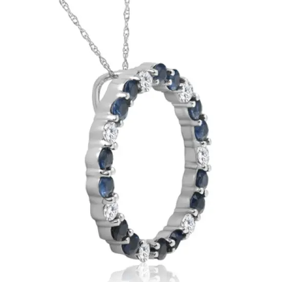 Pompeii3 14K White Gold 2ct Diamond & Sapphire Circle Pendant image {1}