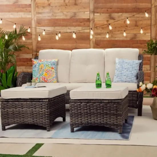UPTIOT 73'' Polyethylene (PE) Wicker Outdoor Patio Sectional image {11}