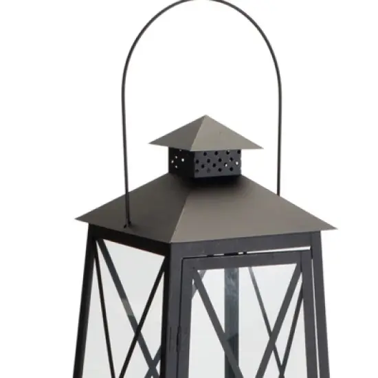 HomeRoots Set of Two Black Distressed Ornate Iron Tabletop Lantern Candle Holders image {2}