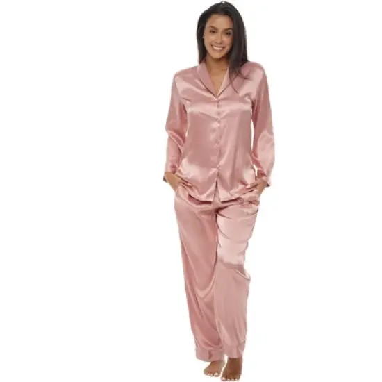 Womens Satin Pajamas Lounge Set, Silk like Long Sleeve Top and Pants with Pockets image {4}