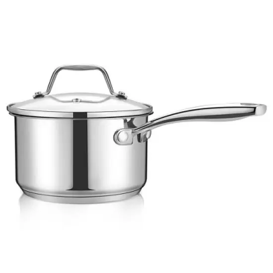 NutriChef Stainless Steel Cookware Saucepan - 2 Quart, Heavy Duty Induction Pot, Saucepan With Lid image {1}