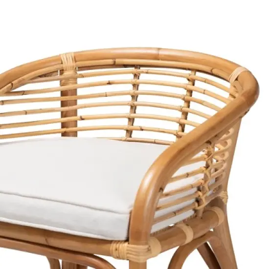 Rose Fabric Upholstered and Rattan Counter Height Barstool White/Natural - bali & pari image {2}
