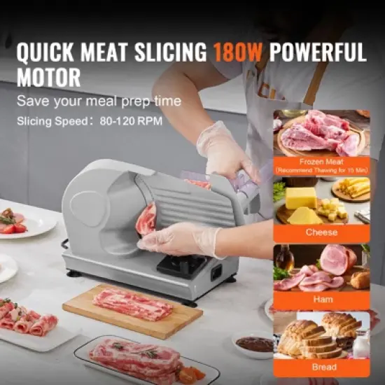 VEVOR Meat Slicer, 7.5 inch Electric Deli Food Slicer, 180W Meat Cutter with a Premium SUS420 Blade, 0-0.6 inch Adjustable Thickness, Slicer Machine image {3}