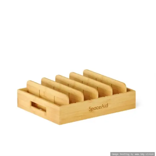 Container Lid Organizer with 5 Adjustable Dividers for Cabinets, Includes Blank  Labels (Natural) image {2}