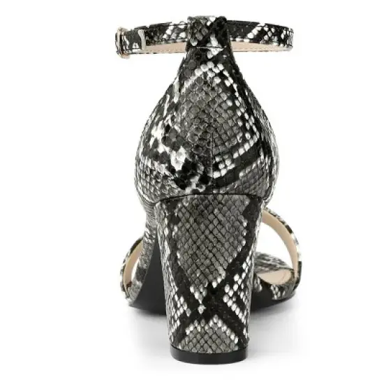 Allegra K Women's Snakeskin Chunky Heels Ankle Strap Sandals image {3}