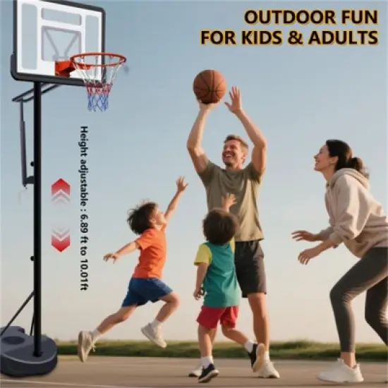 YONWAY Portable Basketball Hoop ,Adjustable Height 6.89 ft to 10.01 ft, 34" Backboard with Rebound System,Water/Sand Base, Wheels for Adults & Kids image {7}