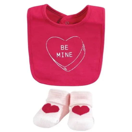 Hudson Baby Infant Girl Cotton Bib and Sock Set, Be Mine Valentine, One Size image {4}