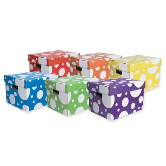 Classroom Keepers&reg; Storage Totes, 6 Assorted Polka Dot Colors, 10-1/8"H x 12-1/4"W x 15-1/4"D, Pack of 6 image {1}