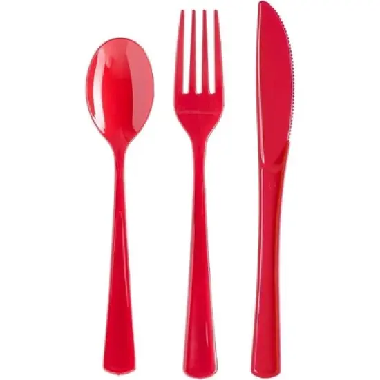 Exquisite Solid Color Plastic Utensil Cutlery Set Forks Spoons Knives- 150 Pack image {17}
