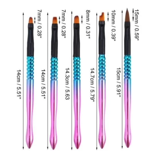 Unique Bargains Nail Art Brushes 5 Pcs Nail Design Tools Kit Nail Liner Brush Blue Gradient Pink image {3}