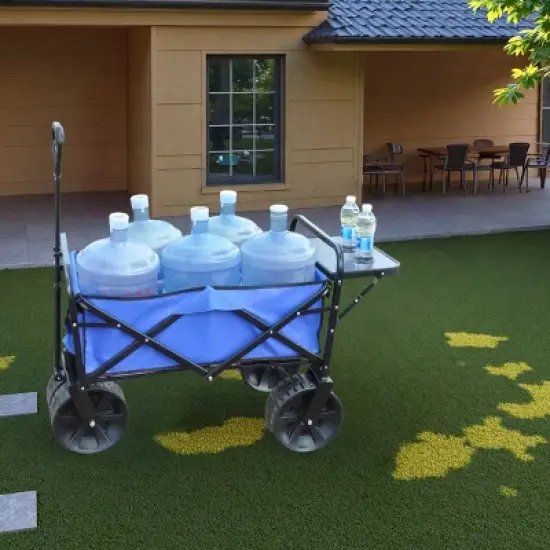 DSVIMOY Portable Folding Beach Wagons with Wheels, Portable Carts with Adjustable Handle, Blue, 46.7"*20"*49.2" image {1}