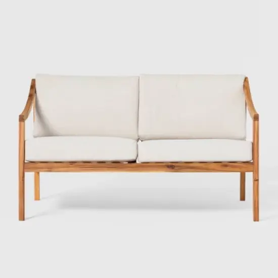 Saracina Home Mid-Century Modern Slatted Acacia Outdoor Bench with Cushions 
 image {7}