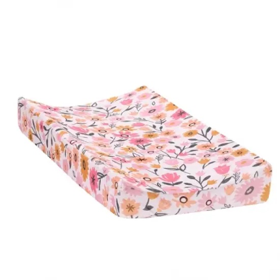 Lambs & Ivy Little Garden Ultra-Soft Pink Minky Floral Baby Changing Pad Cover image {5}