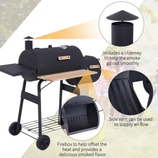 Outsunny 48in Steel Portable Backyard Charcoal BBQ Grill and Offset Smoker Combo with Wheels image {5}