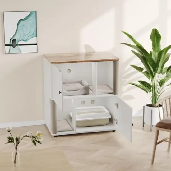 =Cat Litter Cabinet-Particle Board,Double Layer,Cat Litter Storage,Pet Furniture,Litter Box Enclosure image {5}