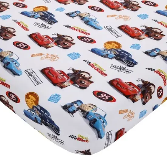 Disney Cars Radiator Springs White, Blue, and Red 2 Piece Toddler Sheet Set - Fitted Bottom Sheet and Reversible Pillowcase image {1}