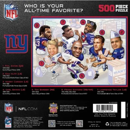 NFL New York Giants All Time Greats 500pc Puzzle Game image {3}