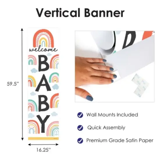 Big Dot of Happiness Hello Rainbow - Boho Baby Shower Front Door Decoration - Vertical Banner image {2}