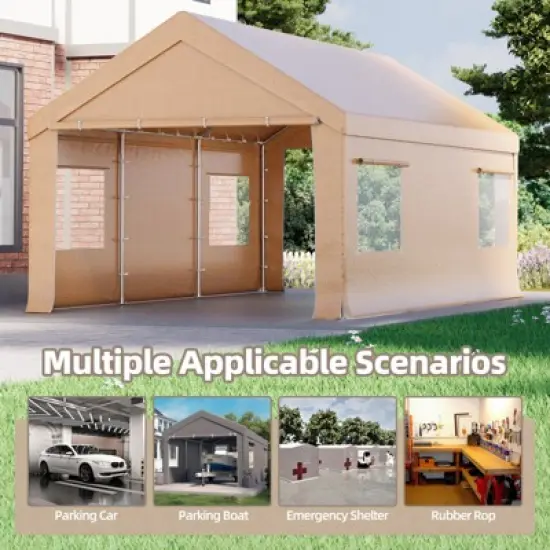 EROMMY 12 Ft X 20 Ft Car Canopy Portable Garage, Yellow image {4}